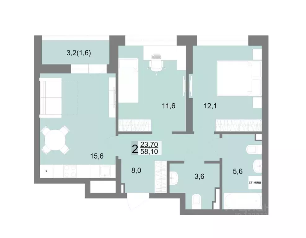 2-к кв. Свердловская область, Екатеринбург ул. Семена Лагоды, 80 (58.1 ... - Фото 1
