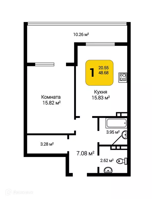 Продаётся 1-к квартира, 51.64 м - Фото 0