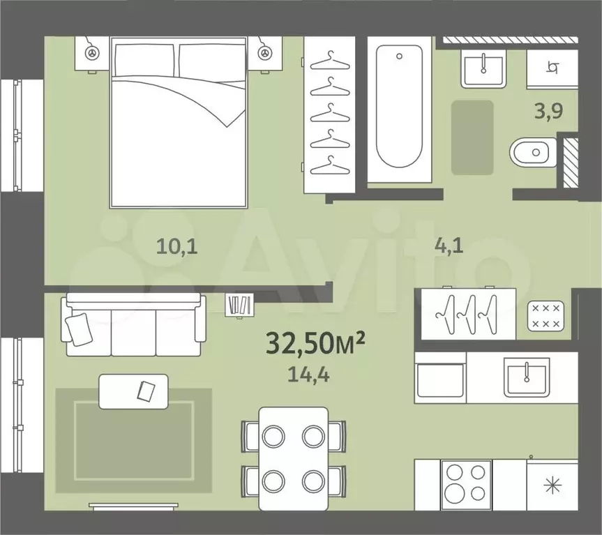 1-к. квартира, 32,5 м, 2/9 эт. - Фото 0