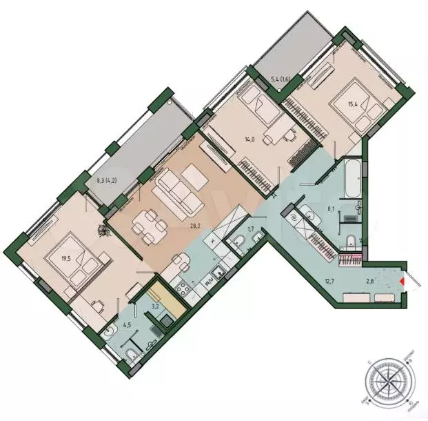 3-к. квартира, 115,6 м, 8/12 эт. - Фото 1