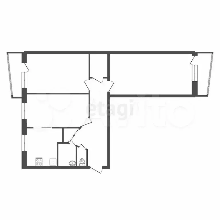 3-к. квартира, 59,1 м, 2/5 эт. - Фото 0