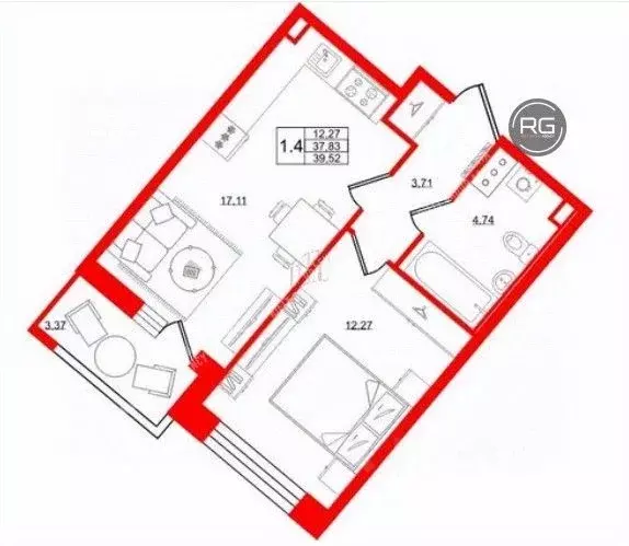 1-к кв. Санкт-Петербург ул. Архивная, 2 (37.83 м) - Фото 2