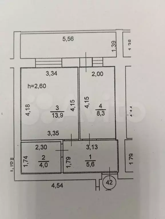 1-к. квартира, 39,5 м, 4/5 эт. - Фото 0