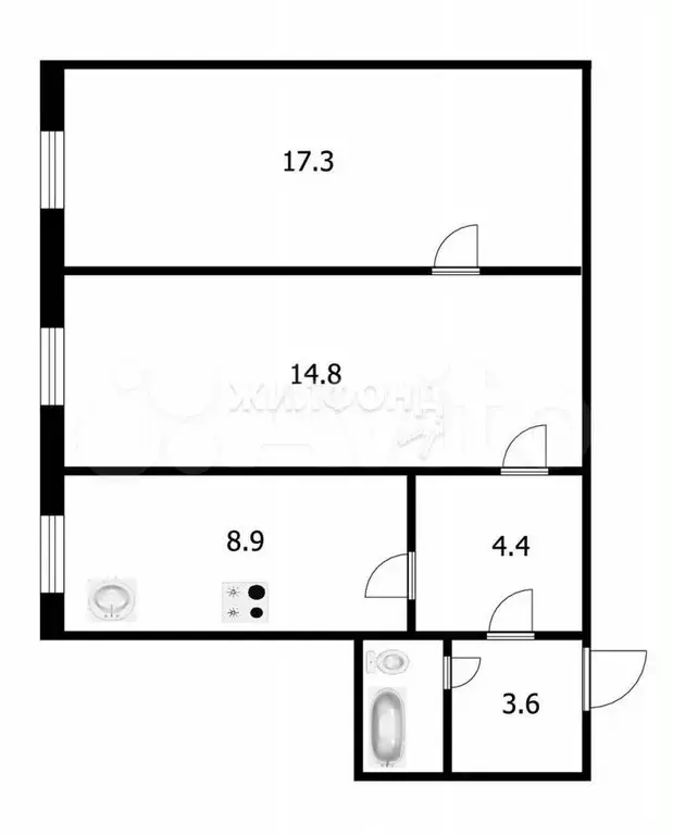 2-к. квартира, 49 м, 2/2 эт. - Фото 0