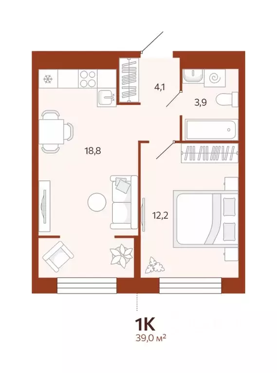 1-к кв. Тюменская область, Тюмень ул. Новаторов, 30 (39.0 м) - Фото 0