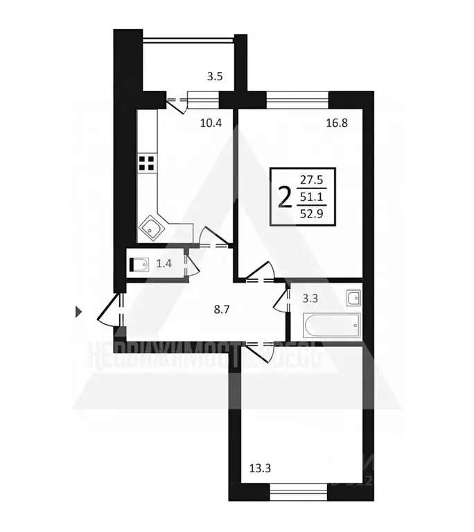 2-к кв. Владимирская область, Владимир ул. Новгородская, 35к2 (55.3 м) - Фото 1