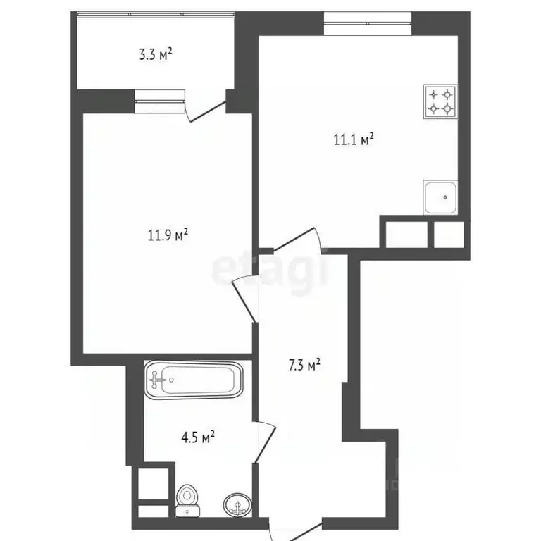 1-к кв. Тюменская область, Тюмень Интернациональная ул., 197В (34.5 м) - Фото 1