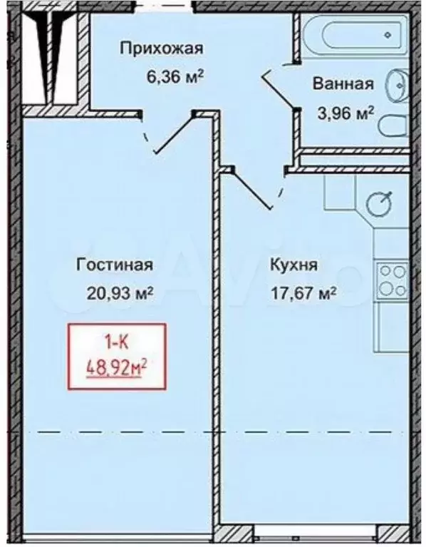 1-к. квартира, 48,9 м, 8/13 эт. - Фото 1