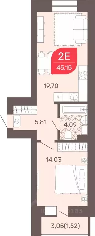 1-к кв. Забайкальский край, Чита Романовский мкр, 32 (45.15 м) - Фото 0