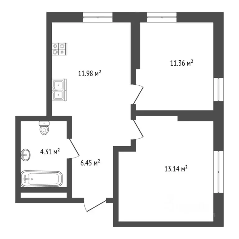 2-к кв. Тюменская область, Тюмень Харьковская ул., 76 (48.0 м) - Фото 1