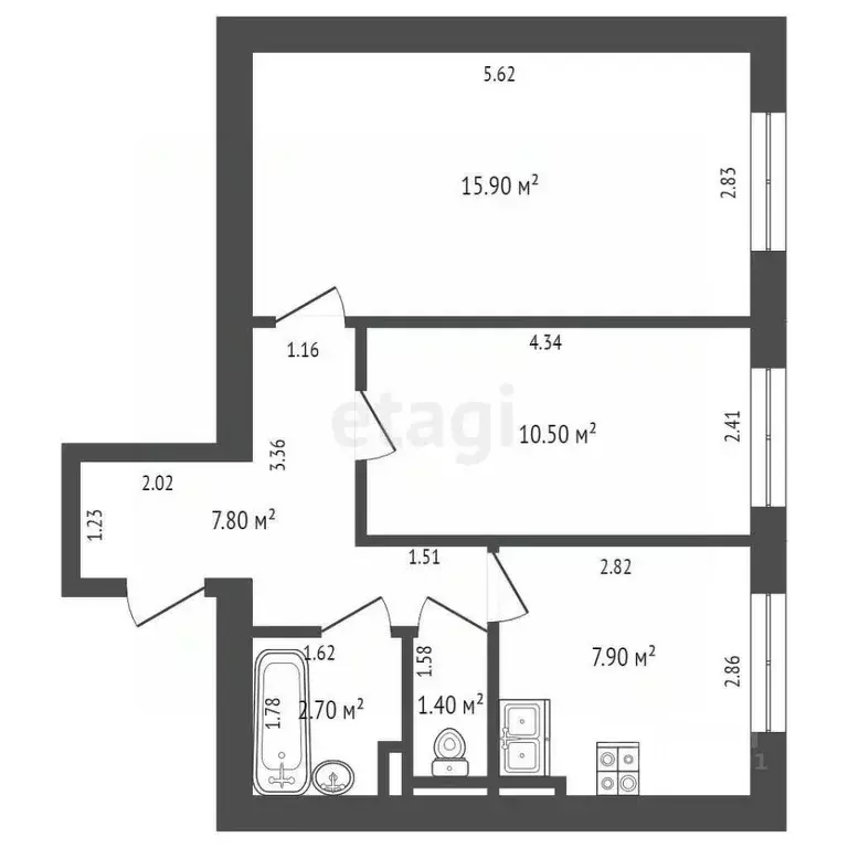 2-к кв. Ямало-Ненецкий АО, Новый Уренгой ул. Нефтяников, 16 (46.2 м) - Фото 2