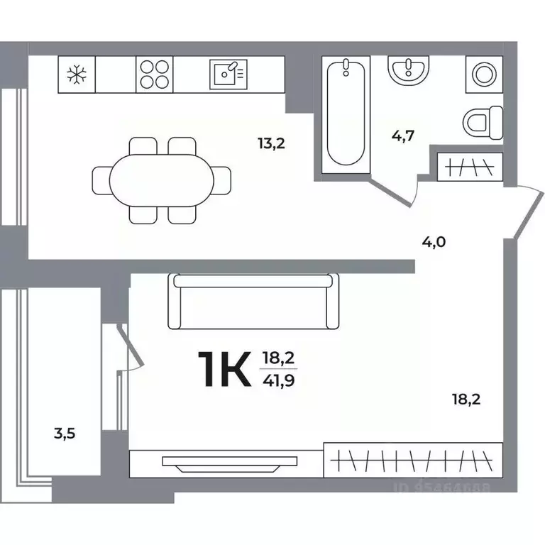 1-к кв. Новосибирская область, Новосибирск Беловежский мкр,  (41.4 м) - Фото 0