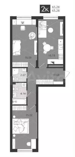 2-к. квартира, 65,3 м, 2/4 эт. - Фото 1