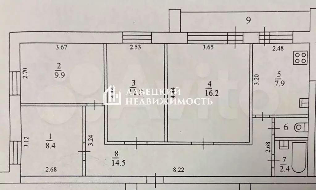 4-к. квартира, 71,7 м, 2/9 эт. - Фото 0