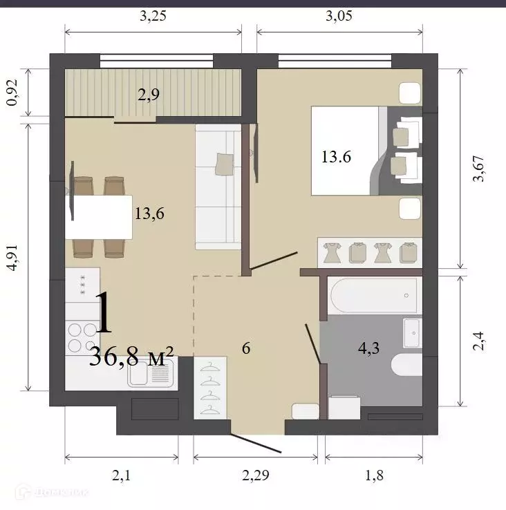 Продаётся 1-к квартира, 36.8 м - Фото 1