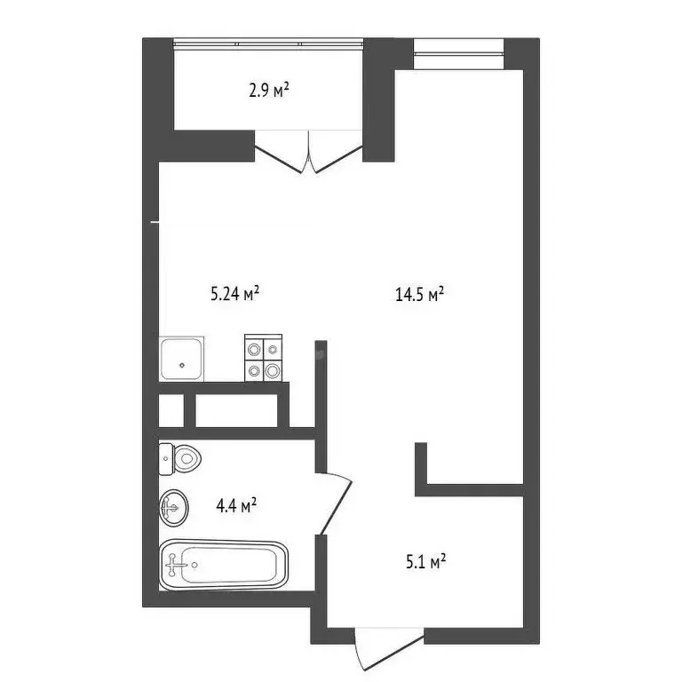 1-комнатная квартира: Тюмень, Центральный округ (30.89 м) - Фото 0