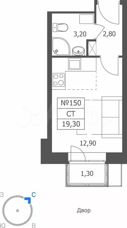 Квартира-студия, 19,3 м, 5/11 эт. - Фото 0