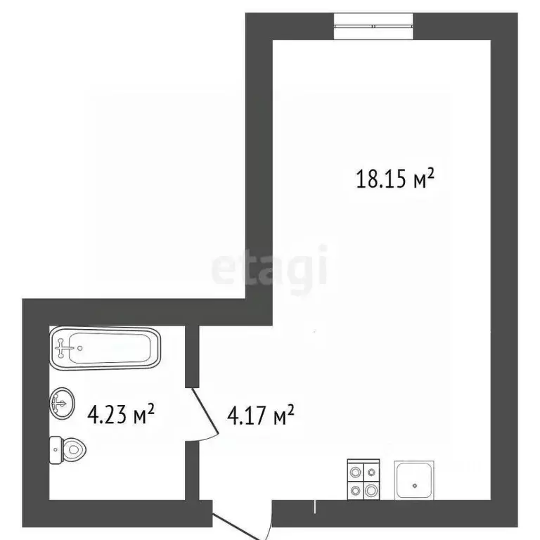 Студия Тюменская область, Тюмень ул. Алматинская, 4 (26.1 м) - Фото 1