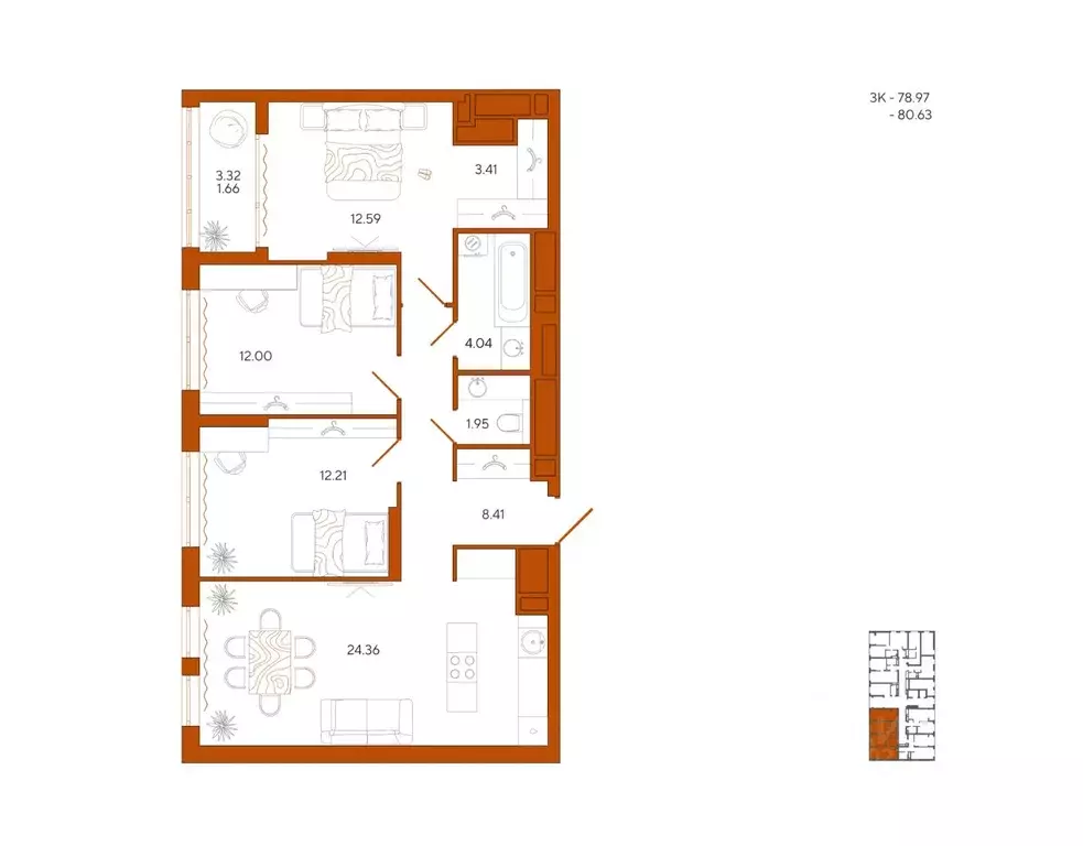 3-к кв. Пензенская область, Пенза Терра жилой комплекс (80.63 м) - Фото 1