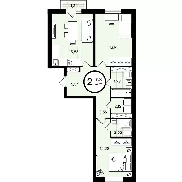 2-комнатная квартира: Тюмень, улица Александра Звягина, 3 (62.96 м) - Фото 0