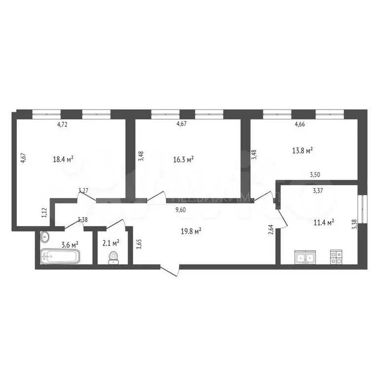 3-к. квартира, 84 м, 7/24 эт. - Фото 0