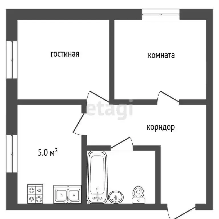 Квартира, 2 комнаты, 40.79 м - Фото 0