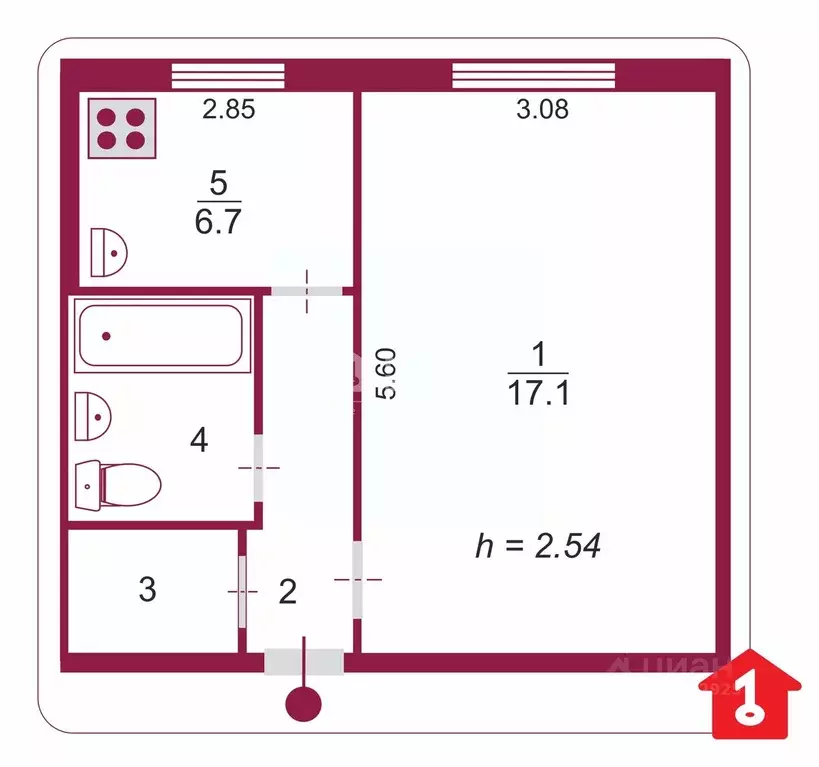 1-к кв. Омская область, Омск ул. 20-я Линия, 61 (31.1 м) - Фото 2