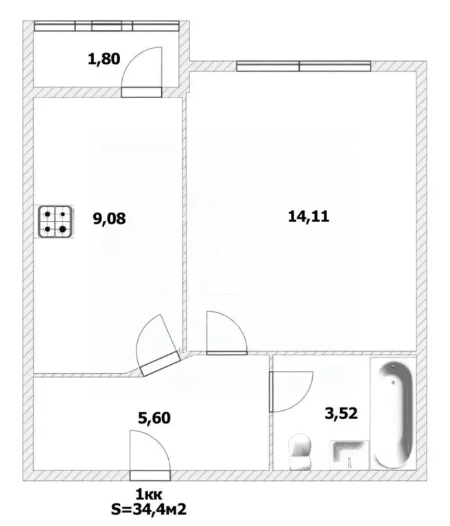 1-к кв. Калининградская область, Калининград Елизаветинская ул., 4к1 ... - Фото 2