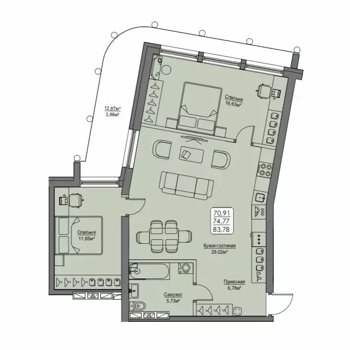 2-комнатная квартира: Владивосток, улица Мыс Кунгасный, 3Б (74.77 м) - Фото 1