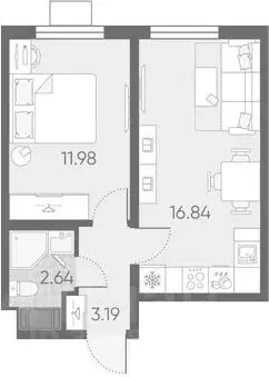 1-к кв. Санкт-Петербург ул. Морской Пехоты, 26к1 (34.65 м) - Фото 1
