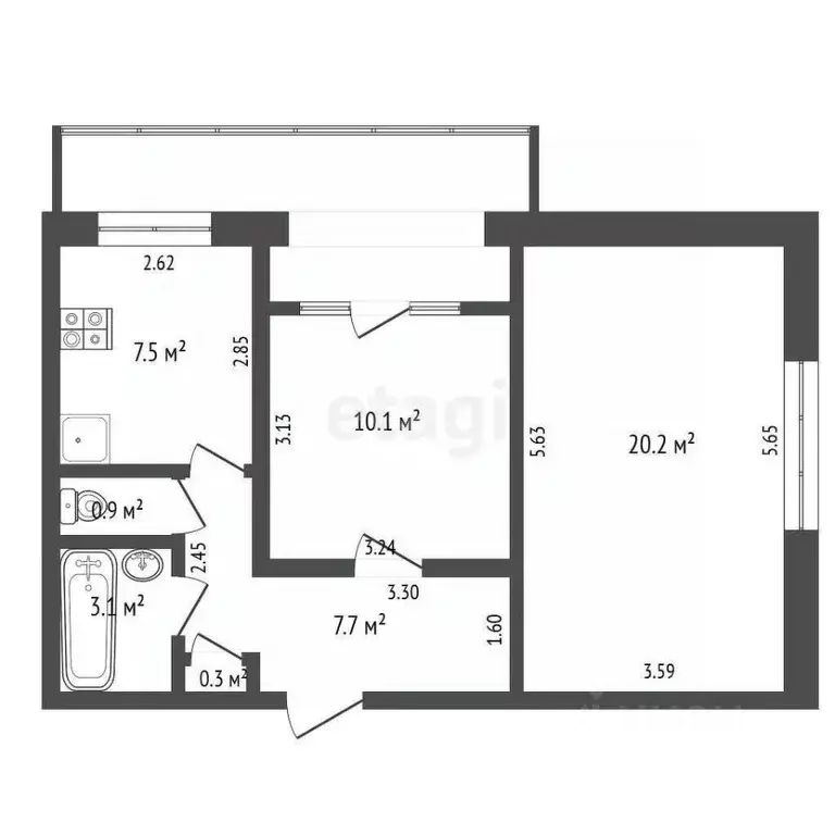 2-к кв. Крым, Кировское пгт ул. Новая, 9 (49.4 м) - Фото 2