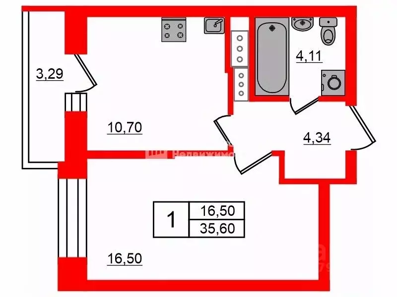 1-к кв. Санкт-Петербург Полевая Сабировская ул., 45к1 (35.6 м) - Фото 2