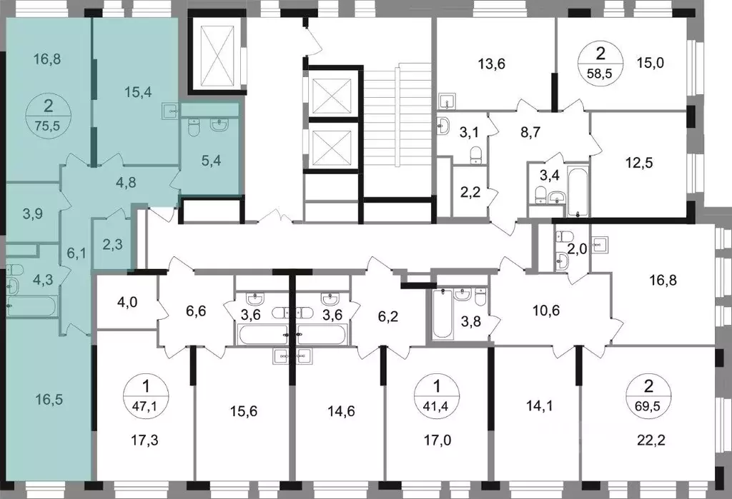Квартира, 2 комнаты, 75.5 м - Фото 1