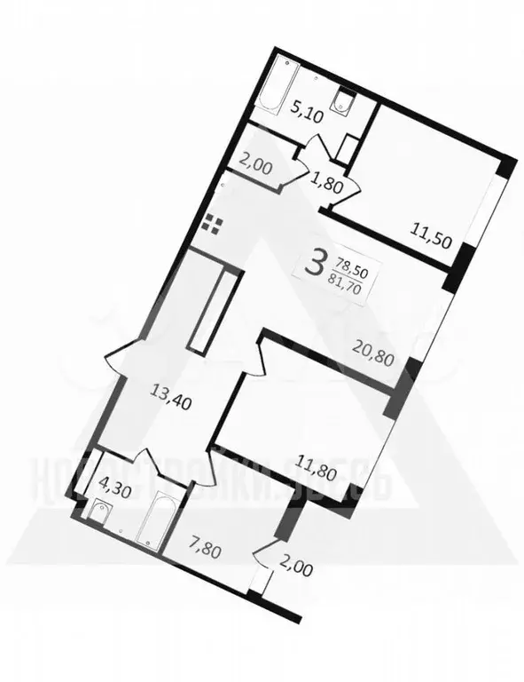 3-к. квартира, 81,7 м, 7/9 эт. - Фото 1