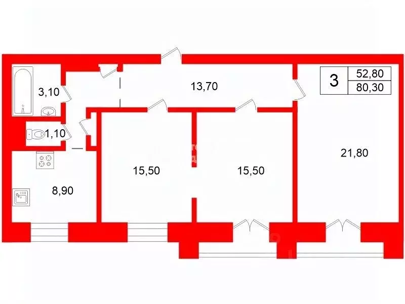 3-к кв. Санкт-Петербург Автовская ул., 2 (80.3 м) - Фото 2