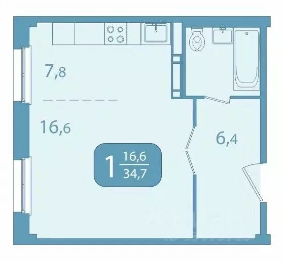 1-к кв. Томская область, Томск ул. Юрия Ковалева, 47 (34.73 м) - Фото 0