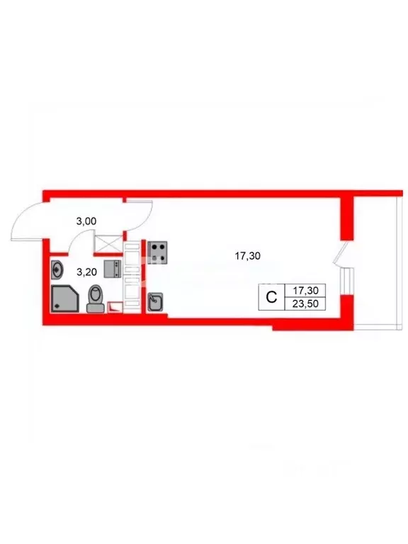 Студия Санкт-Петербург аллея Арцеуловская, 23к1 (23.5 м) - Фото 2