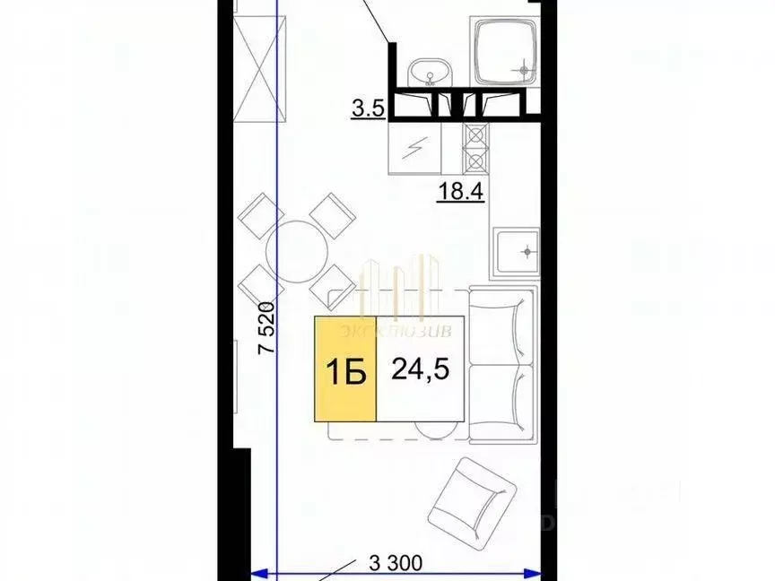 Студия Краснодарский край, Анапа проезд Сосновый, 3 (24.5 м) - Фото 0