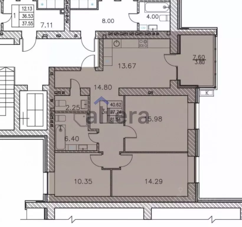 3-к кв. Татарстан, Казань ул. Азата Аббасова, 10 (83.0 м) - Фото 1