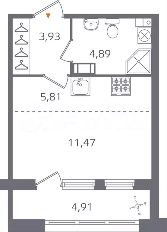 Квартира-студия, 28,6 м, 4/15 эт. - Фото 0