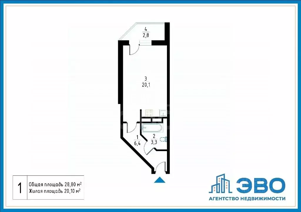 Студия Санкт-Петербург Ленинский просп., 82к1 (28.8 м) - Фото 2