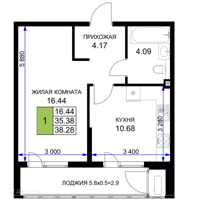 Продаётся 1-к квартира, 38.28 м - Фото 0