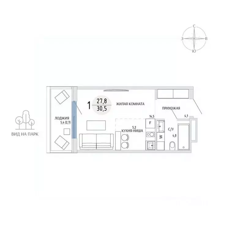 Студия Крым, Керчь ул. Комарова, 86/13 (30.5 м) - Фото 1
