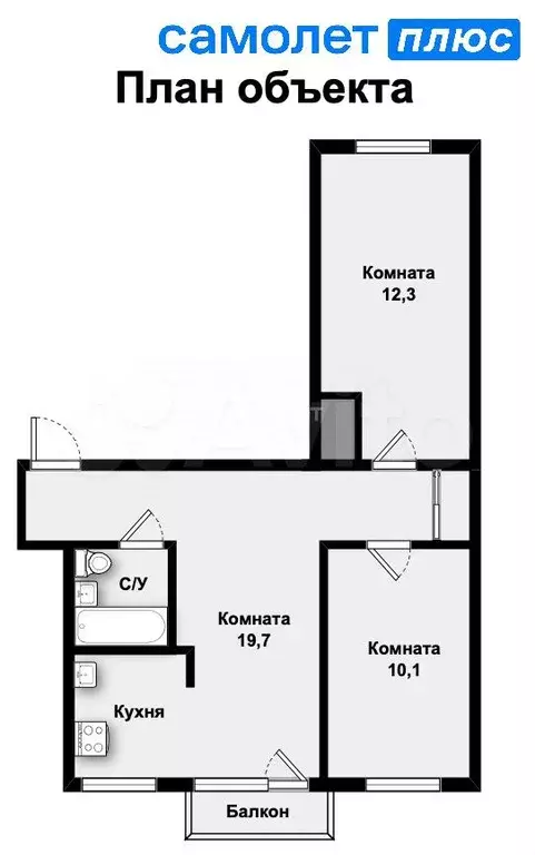 3-к. квартира, 56,5 м, 3/4 эт. - Фото 0