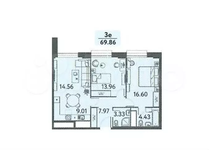 3-к. квартира, 69 м, 12/33 эт. - Фото 0