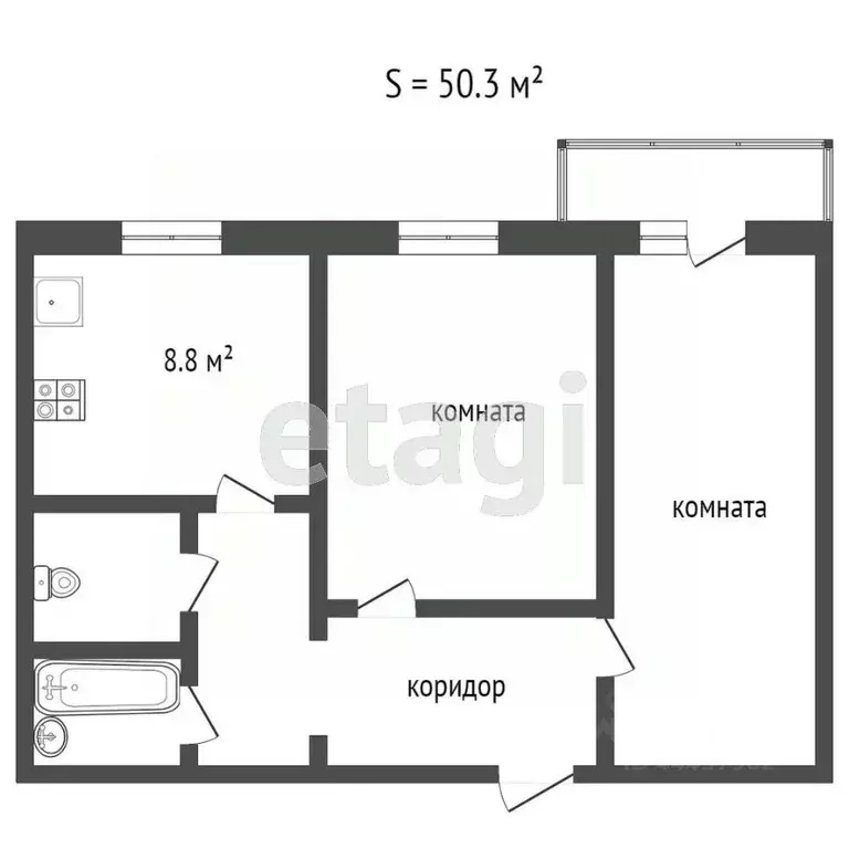 2-к кв. Челябинская область, Челябинск Каслинская ул., 19б (49.6 м) - Фото 2