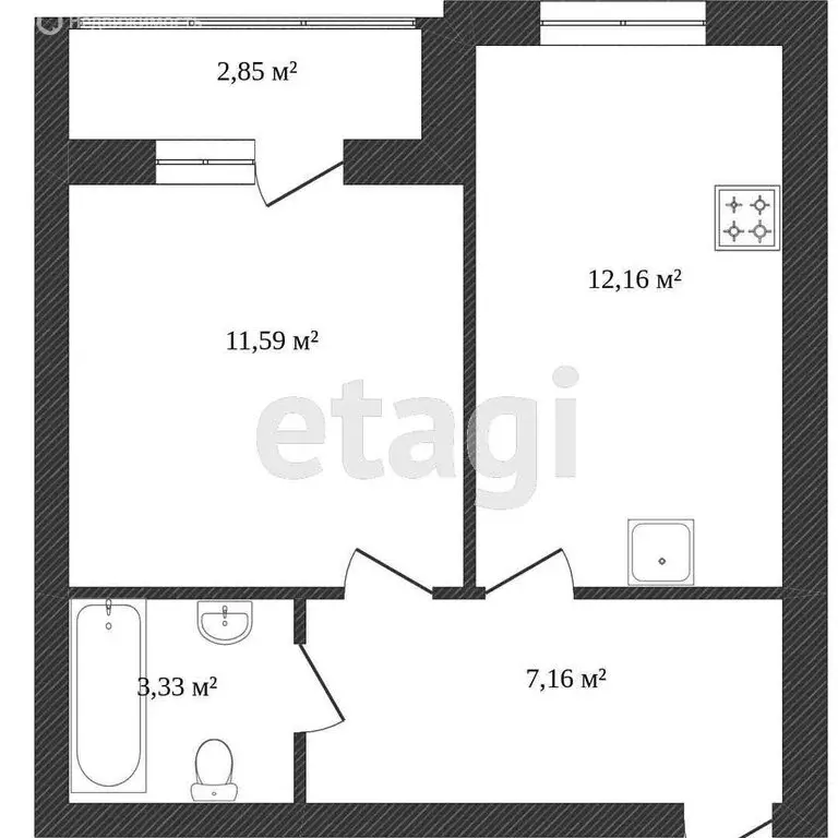1-комнатная квартира: село Ямное, Ягодная улица, 1 (33.6 м) - Фото 1
