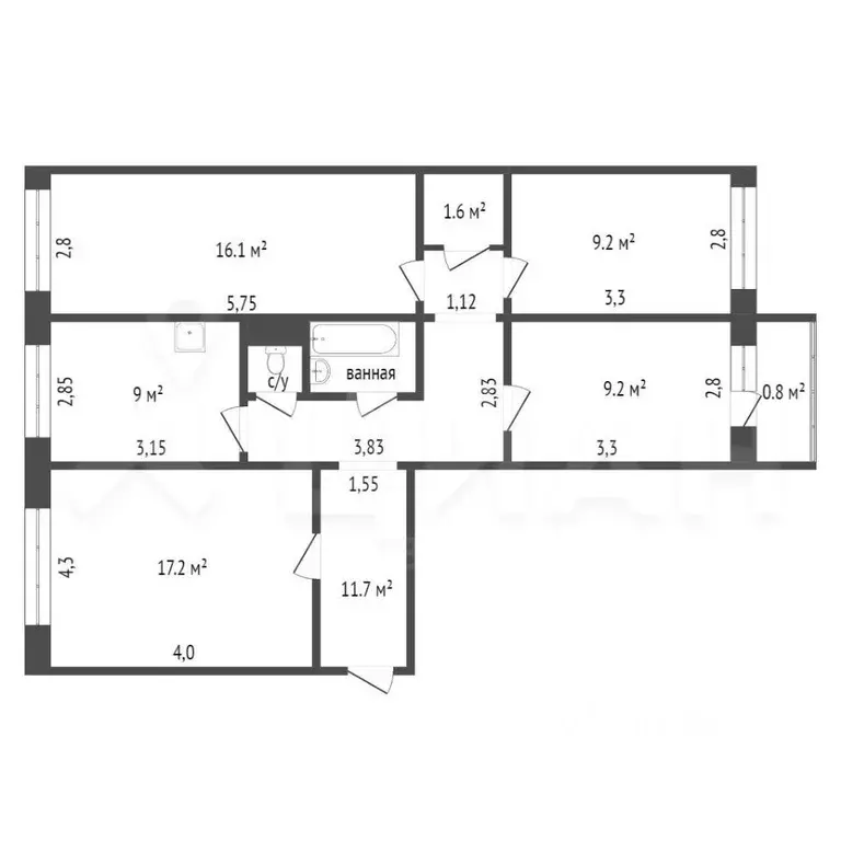 4-к кв. Кемеровская область, Березовский ул. Вахрушева, 1 (82.6 м) - Фото 1