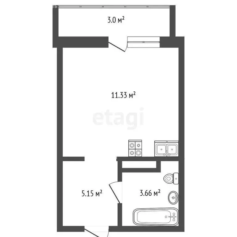 Квартира-студия: деревня Патрушева, улица Александра Пушкина, 16 (25.3 ... - Фото 1