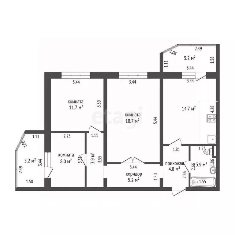 3-к кв. Ханты-Мансийский АО, Сургут ул. Рыбников, 33 (70.9 м) - Фото 1